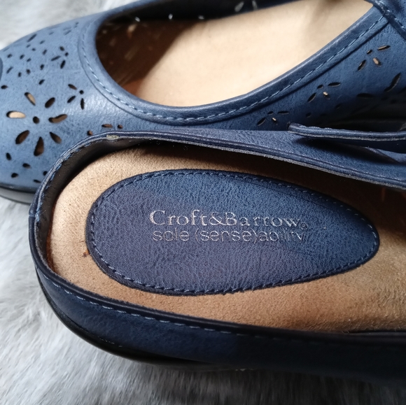 Croft & Barrow Blue And Black Leather Wedge Slip On Sz 10 MED Super Comfortable - Picture 4 of 5
